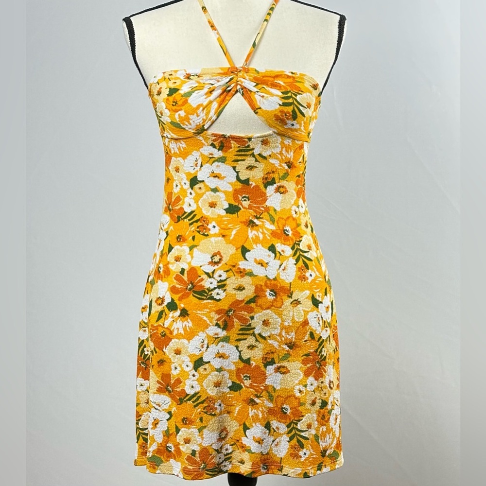 H&M DIVIDED orange floral sundress with keyhole cut out - size xs